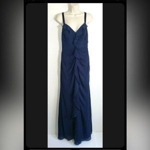 WHITE by Vera Wang Navy Blue Crepe Maxi Evening/Cocktail Dress Size 12